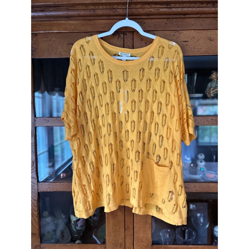 NWT Spanner "Inspired Style" Brand Crochet Embroidered Sweater Yellow XL